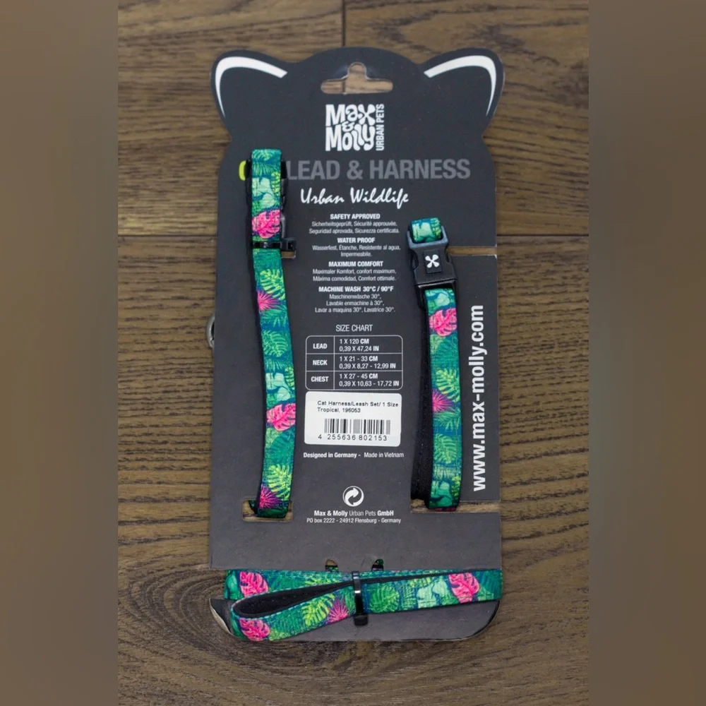 Max and Molly Adjustable Cat Harness and Leash Set - Tropical